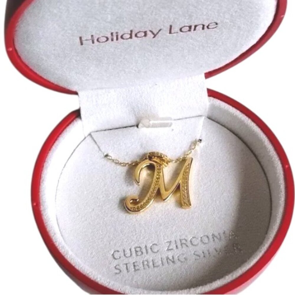NWT Macy's18k GP Sterling Silver Initial "M" Pendant 18" Necklace Ornament Gift